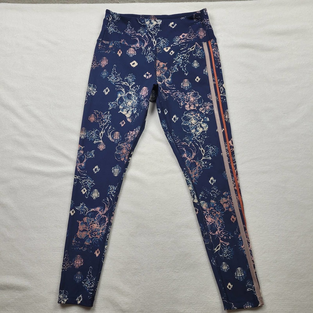 Free People Movement Size M Side Stripe Yoga Pants Blue Floral High Waisted